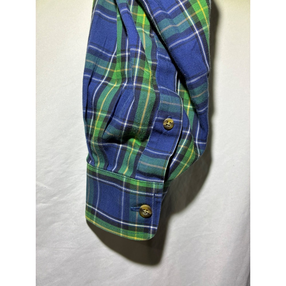 LL Bean Mens XXL Tall Blue Green Plaid Cotton Merino Wool Button Down Shirt - Picture 4 of 6